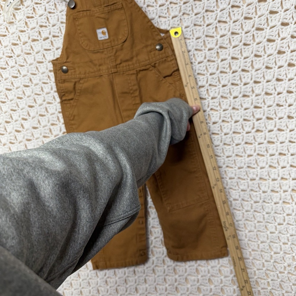 Carhartt Overalls Baby Sz 18 Monts Brown Duck Canvas Workwear Bibs Double Knee - Picture 4 of 9